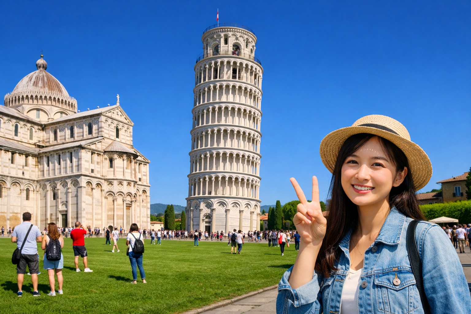 Leaning Tower of Pisa and Cathedral in Piazza dei Miracoli, Tuscany Italy — iconic landmark on a private transfer stop