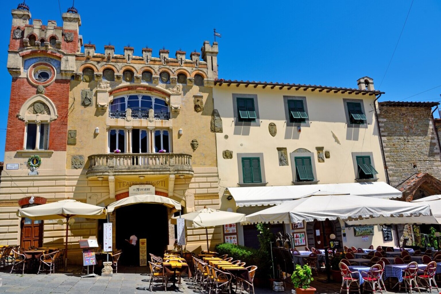 Piazza Giuseppe Giusti in Montecatini Alto — quiet medieval square with terrace views over the Valdinievole valley, Tuscany