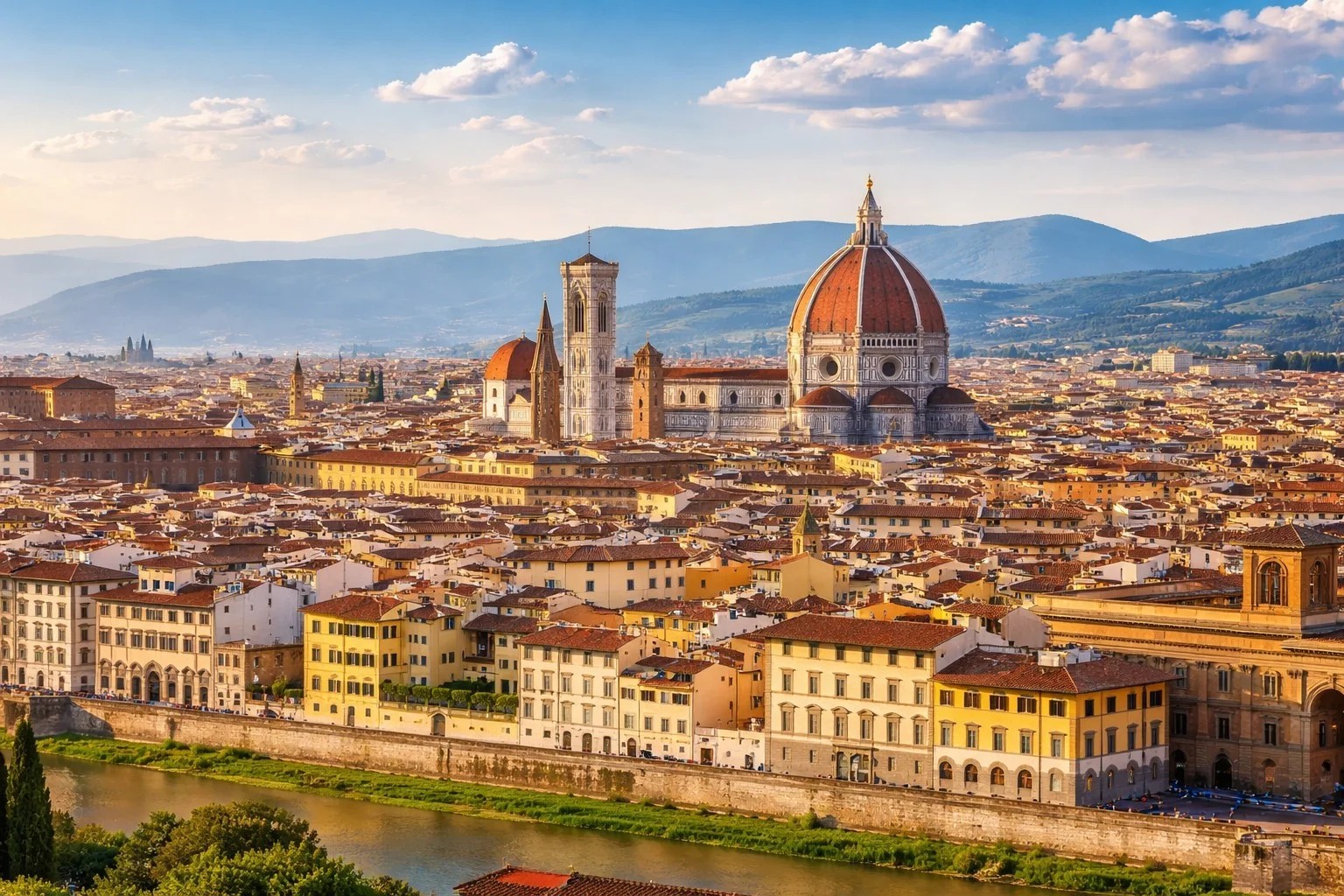 Florence skyline with the Duomo and the Arno river — private shore excursion from Livorno