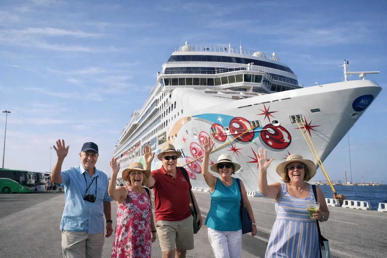Group of cruise passengers at Livorno port ready for private shore excursion