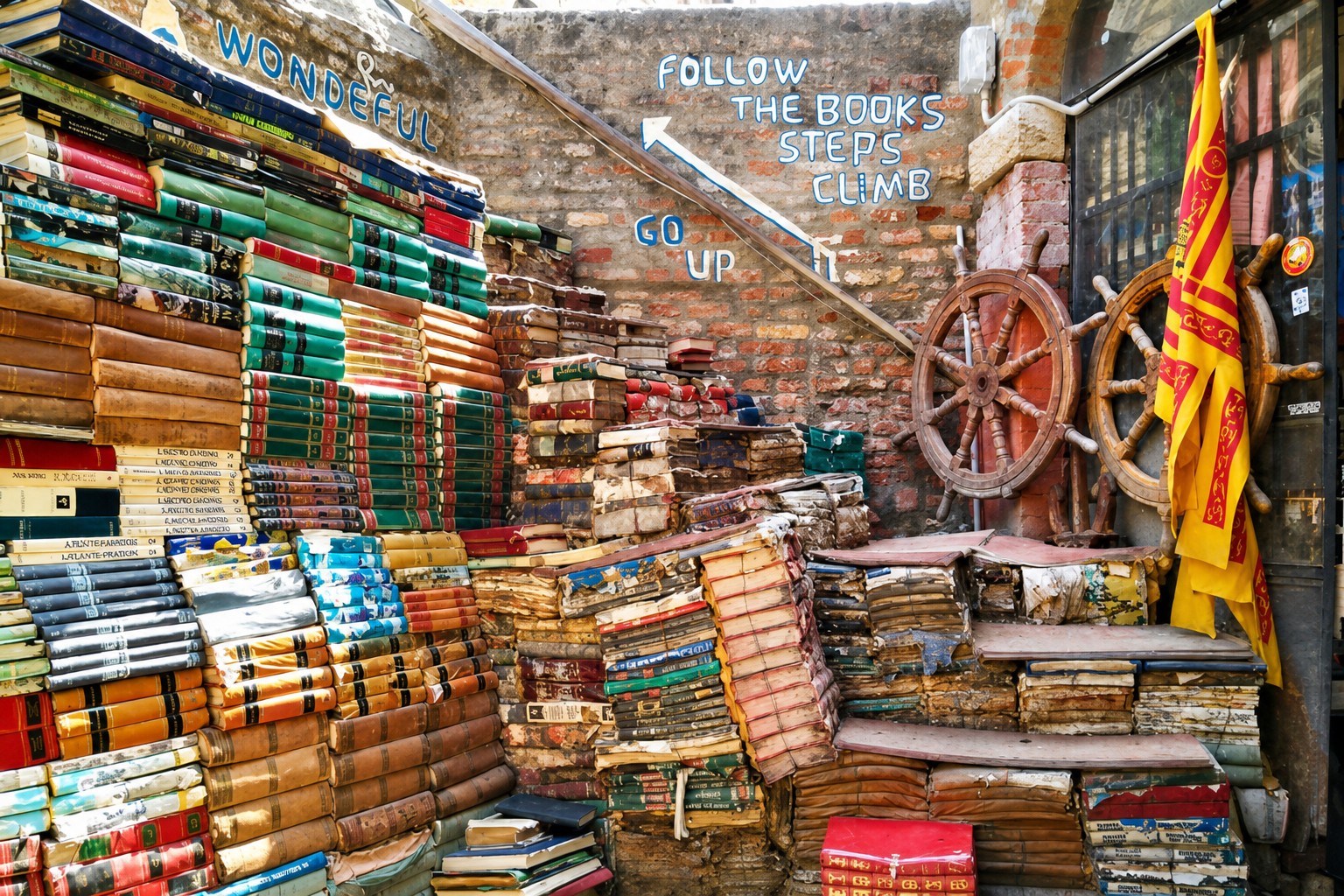Libreria Acqua Alta in Venice — books stacked floor to ceiling